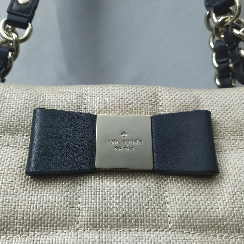 Kate Spade Veranda Place Quilted Bow Straw Chain Strap Satchel Shoulder Bag